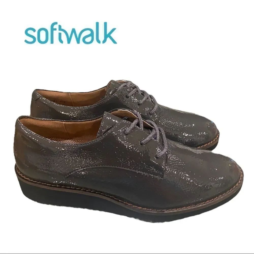 NEW Softwalk Women's Willis Dark Grey Patent Leather Shoes Oxfords 6 6N